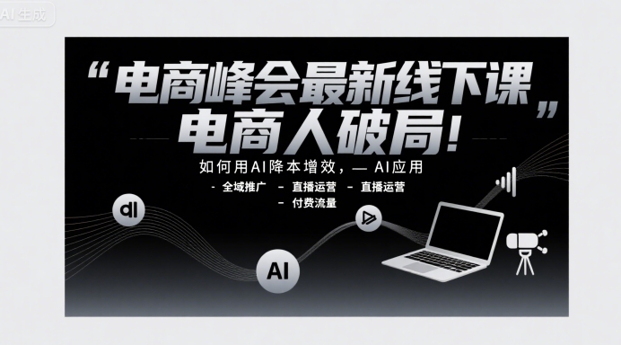 电商峰会最新线下课,电商人破局,如何用AI降本增效,AI应用-全域推广-直播运营-付费流量-镰火网