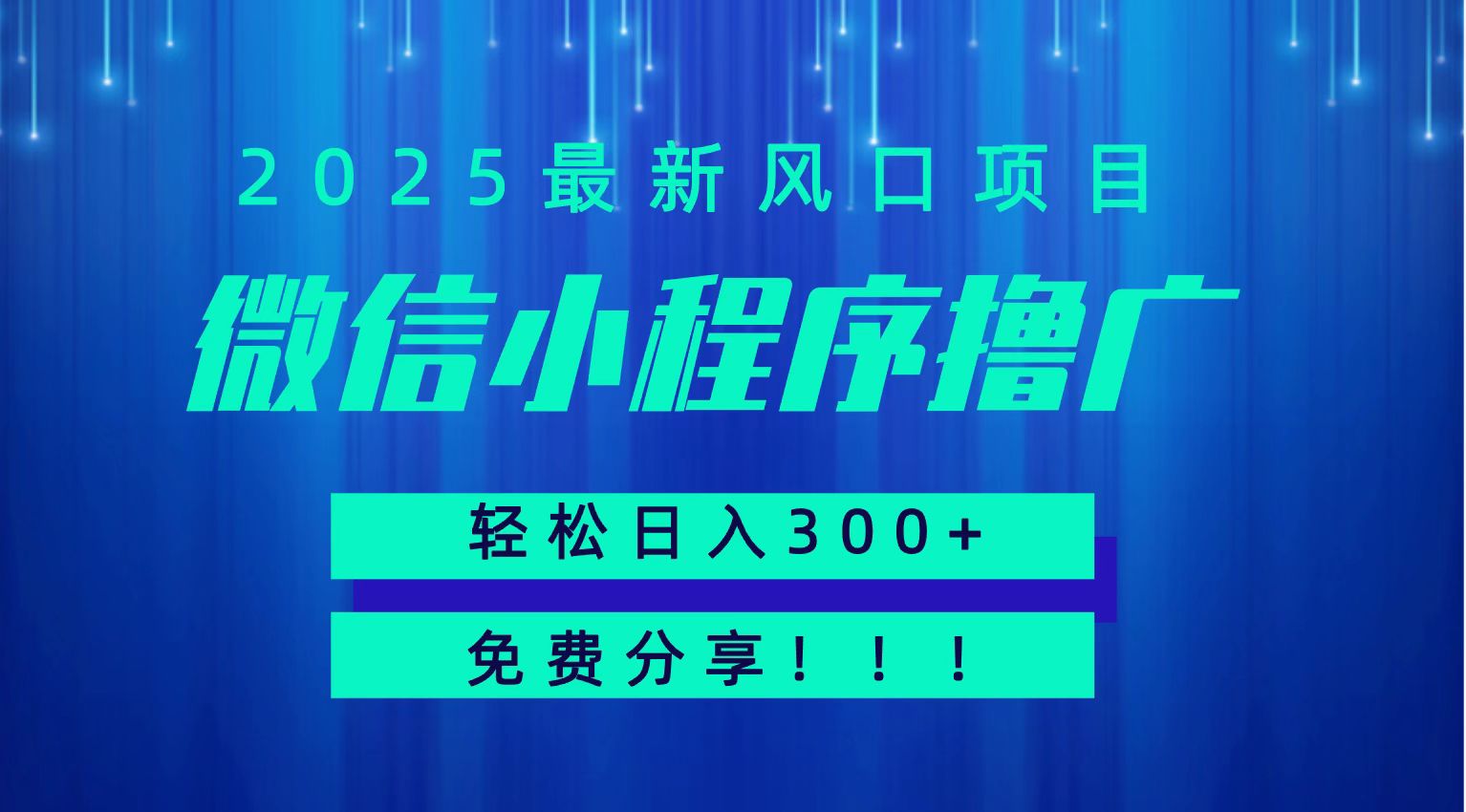 微信小程序撸广,最新风口项目,日入300+ 免费分享 可批量操作 小白可轻松上手!!-镰火网