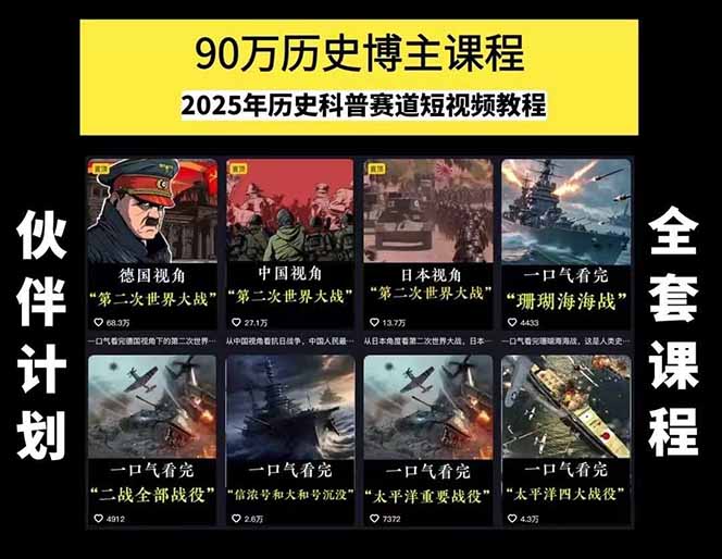 图片[1]-历史短视频赛道变现课，百集素材库应用，文案剪辑技巧，账号运营全案-镰火网