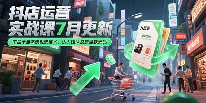 抖店运营实战课7月更新,商品卡自然流截流技术,达人团队搭建爆款选品-镰火网