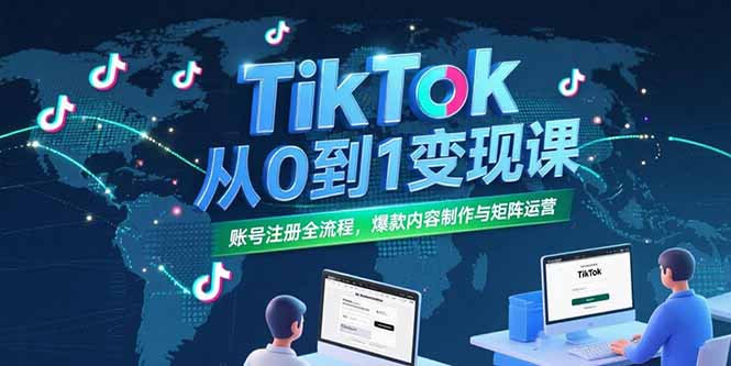 TikTok从0到1变现课,账号注册全流程,爆款内容制作与矩阵运营-镰火网