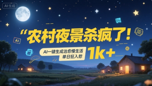 农村夜景杀疯了！AI一键生成治愈系慢生活，单日狂入1k+-镰火网