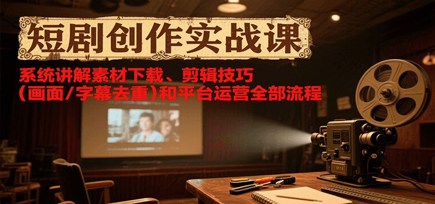 短剧创作实战课,系统讲解素材下载、剪辑技巧(画面/字幕去重)和平台运营全部流程-镰火网