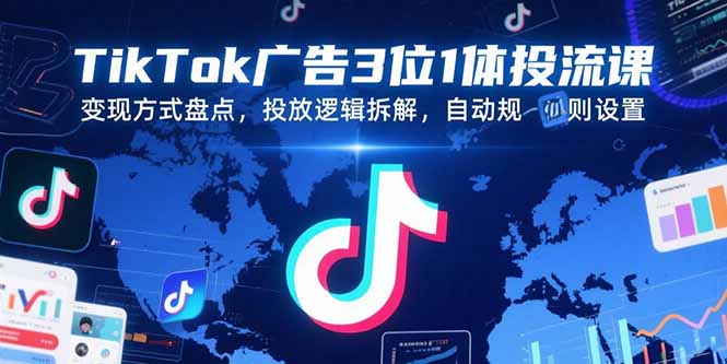 TikTok广告3位1体投流课,变现方式盘点,投放逻辑拆解,自动规则设置-镰火网