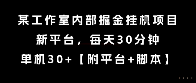 某工作室内部掘金挂G项目，新平台，每天30分钟，单机30+【揭秘】-镰火网
