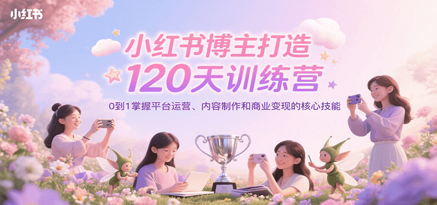 小红书博主打造120天训练营，0到1掌握平台运营、内容制作和商业变现-镰火网