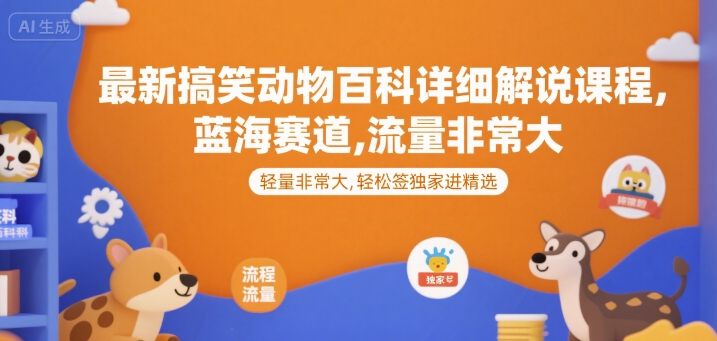 最新搞笑动物百科详细解说课程，蓝海赛道，流量非常大，轻松签独家进精选-镰火网