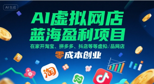 AI虚拟网店蓝海盈利项目,在家开淘宝、拼多多、抖店等虚拟品网店,零成本创业-镰火网